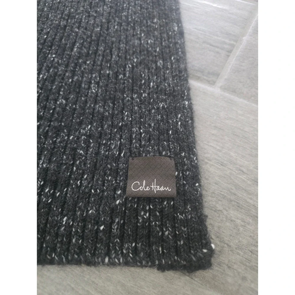 Cole Haan‎ Charcoal Grey Ribbed Knit Scarf Wool Alpaca Blend Salt Pepper Unisex
